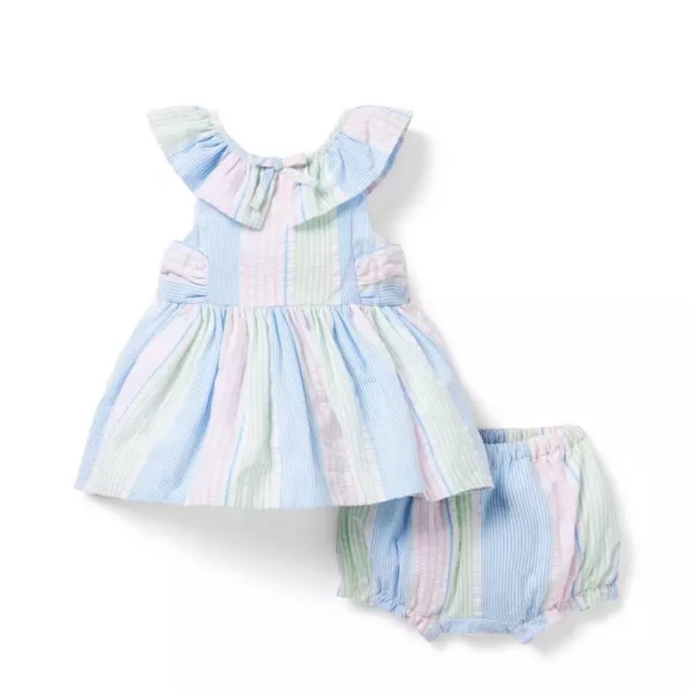 Janie and Jack Baby Striped Seersucker Matching Set 6-12 mon. with matching bow